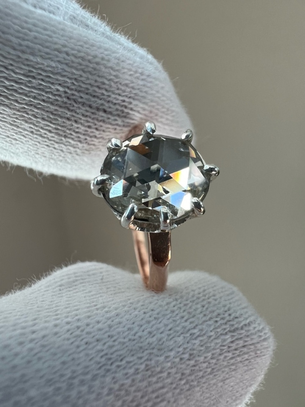 Antique 18k Large Rose Cut Diamond Solitaire Ring
